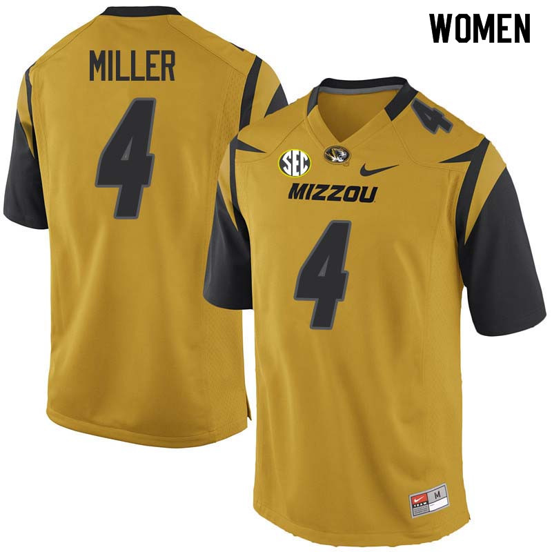 Women #4 Isaiah Miller Missouri Tigers College Football Jerseys Sale-Yellow - Click Image to Close